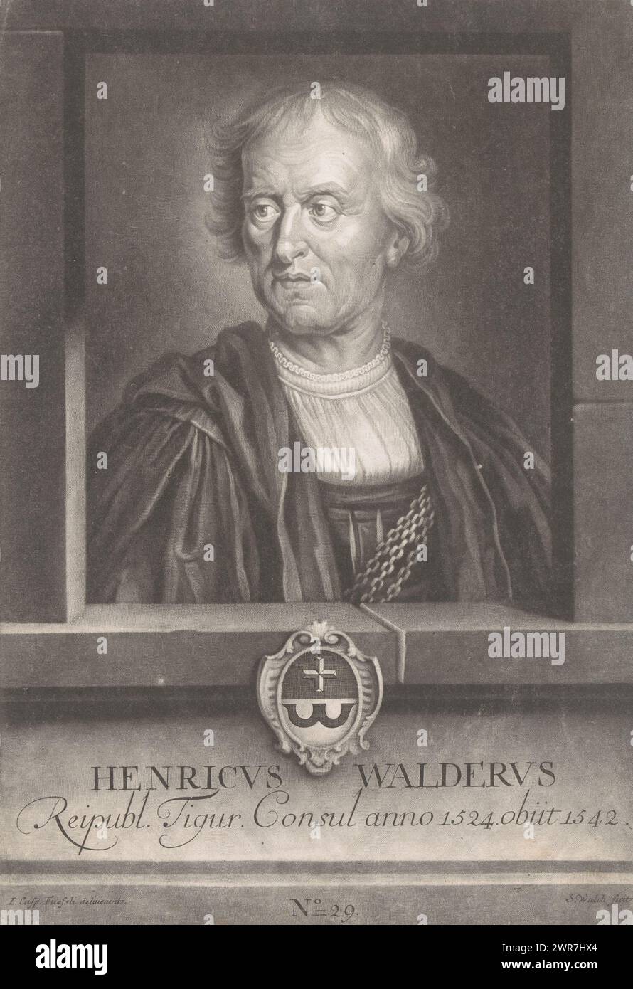 Ritratto di Heinrich Walder, stampatore: Sebastian Walch, dopo disegno di: Johann Caspar Füssli, 1731 - 1788, carta, altezza 313 mm x larghezza 216 mm, stampa Foto Stock