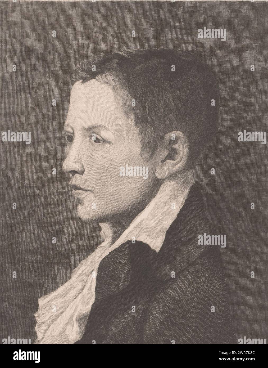 Ritratto di un ragazzo sconosciuto, tre quarti a sinistra, tipografo: Eugène Cosyns, (firmato dall'artista), 1887, carta, incisione, altezza 266 mm x larghezza 210 mm, stampa Foto Stock