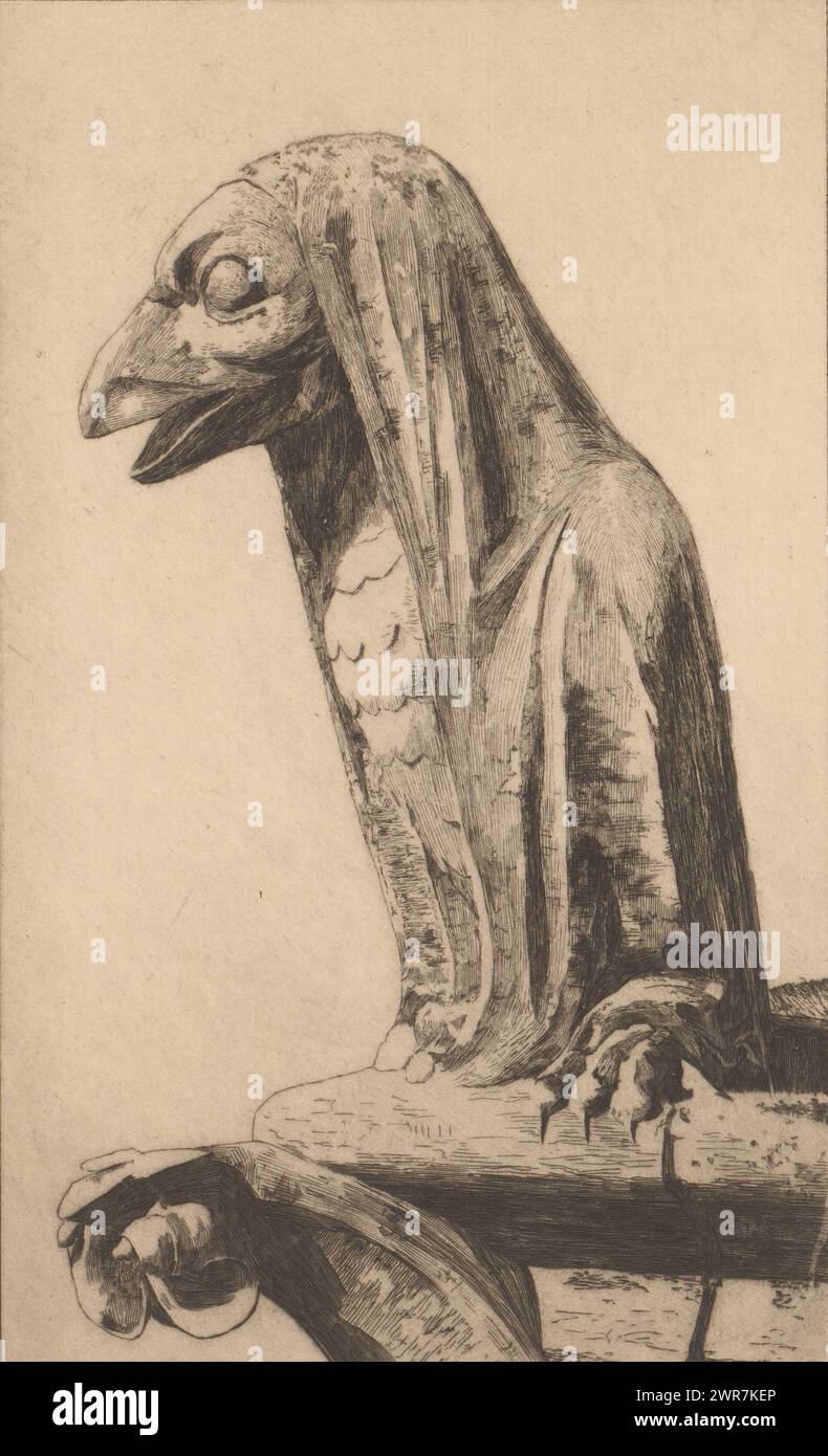 Gargoyle di Notre-Dame a Parigi a forma di uccello, tipografo: Marie Danse, (firmato dall'artista), 1889, carta, incisione, altezza 274 mm x larghezza 170 mm, stampa Foto Stock