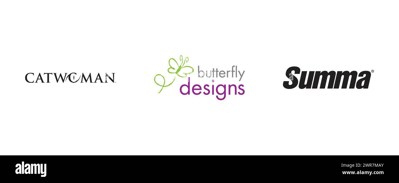 Butterfly Designs, Catwoman, Summa. Logo Arts e design vettoriale su sfondo isolato. Illustrazione Vettoriale