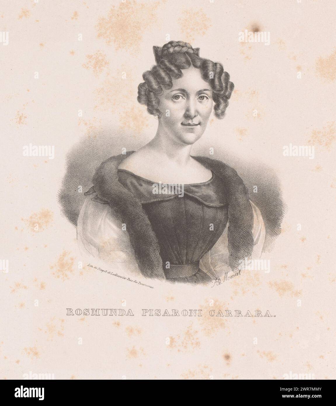 Ritratto di Benedetta Rosmunda Pisaroni, Rosmunda Pisaroni Carrara (titolo sull'oggetto), tipografo: Marie Alexandre Alophe, tipografo: Piaget et et Lailavoix, Parigi, 1827 - 1883, carta, altezza 362 mm x larghezza 281 mm, stampa Foto Stock