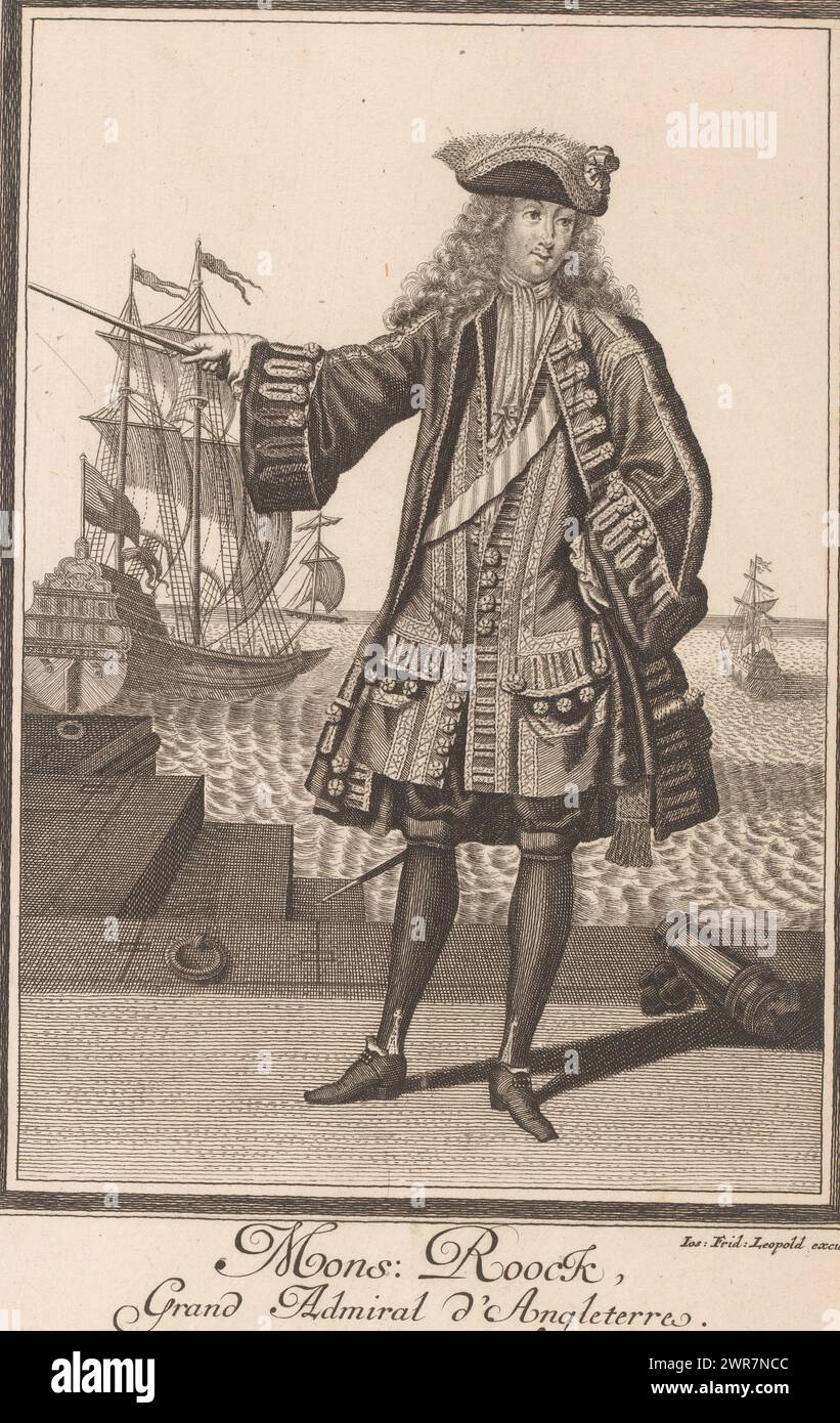 Ritratto di George Rooke, editore: Joseph Friedrich Leopold, 1678 - 1726, carta, incisione, altezza 328 mm x larghezza 186 mm, stampa Foto Stock