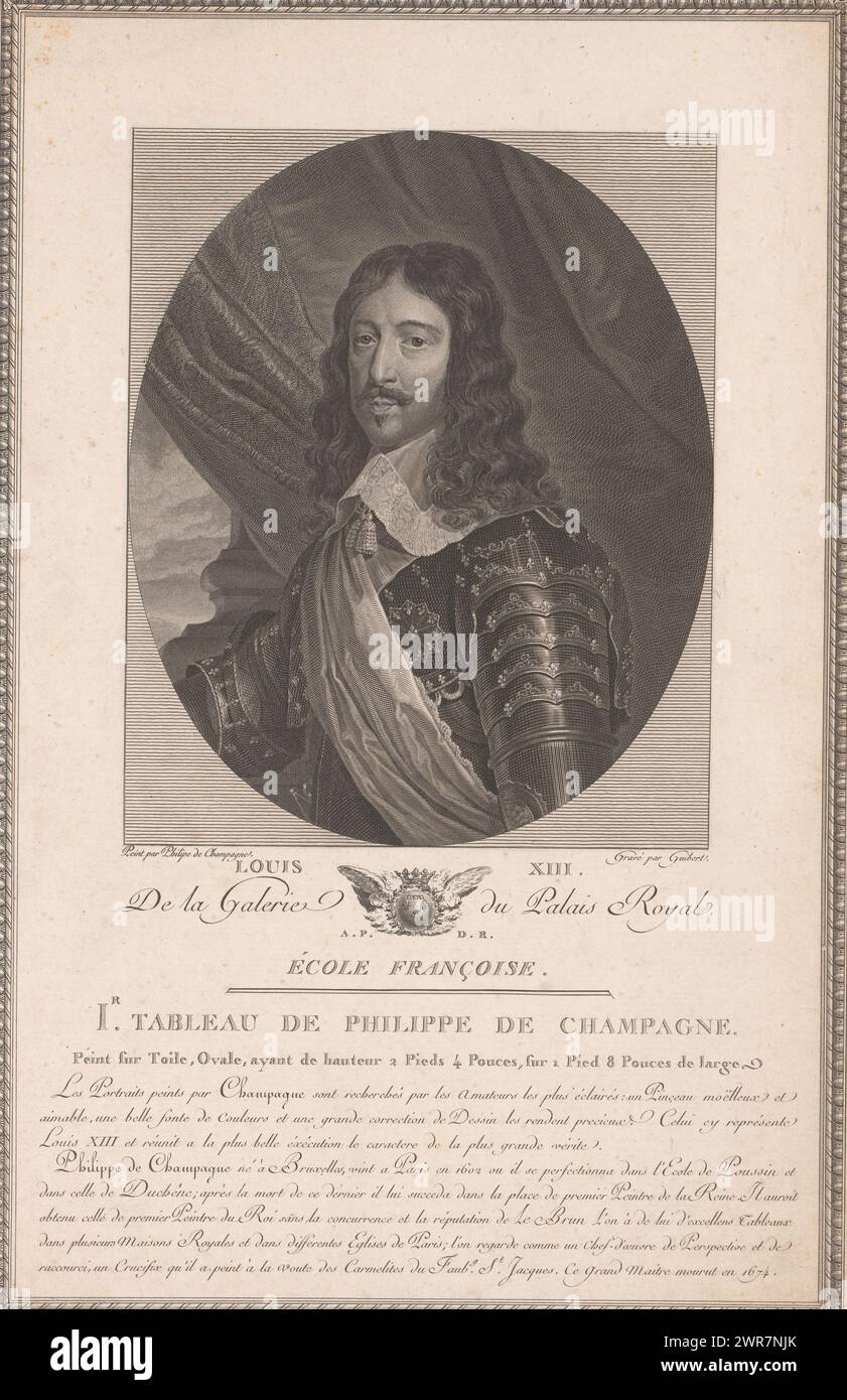 Ritratto di Luigi XIII, Re di Francia, la Galerie du Palais Royal (titolo della collana), dipinti della collezione del Duca di Orleans (titolo della collana), Ritratto di Luigi, stamperia: Francesco Guibert, dopo pittura di: Philippe de Champaigne, editore: Jacques Couché, stamperia: Francia, dopo pittura di: Francia, editore: Parigi, editore: Parigi, Francia, 1786 - 1808, carta, incisione, incisione, altezza 415 mm x larghezza 273 mm, stampa Foto Stock