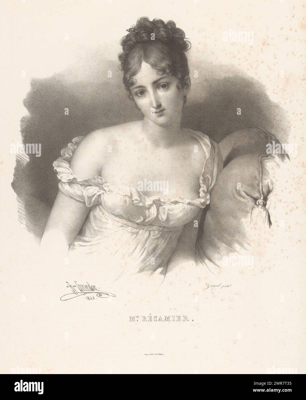 Ritratto di Juliette Récamier, M. me Récamier (titolo sull'oggetto), tipografo: Henri Grévedon, dopo aver dipinto di: Francesco Gérard, tipografo: Francesco Jean Villain, Parigi, 1826, carta, altezza 543 mm x larghezza 362 mm, stampa Foto Stock