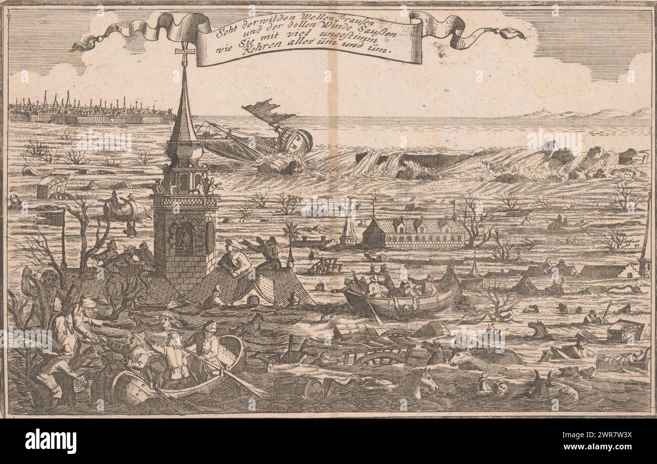 Flood, stampatore: Anonimo, Germania, 1600 - 1699, carta, incisione, altezza 184 mm x larghezza 288 mm, stampa Foto Stock