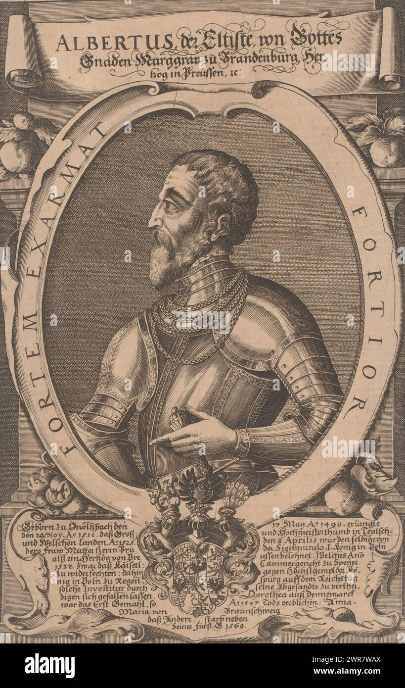 Ritratto di Alberto di Brandeburgo-Ansbach, Duca di Prussia, stampatore: Peter Troschel, Germania, c. 1630 - in o dopo il 1670, carta, incisione, altezza 280 mm x larghezza 176 mm, stampa Foto Stock
