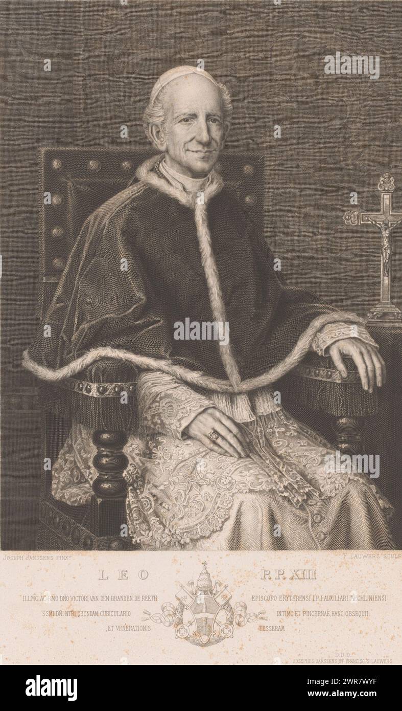 Ritratto di Papa Leone XIII, Leo P.P. XIII, tipografo: Frans Lauwers, dopo la pittura di: Jozef Marie Louis Janssens, tipografo: Chardon, Londra, 1880, carta, incisione, altezza 351 mm x larghezza 258 mm, stampa Foto Stock