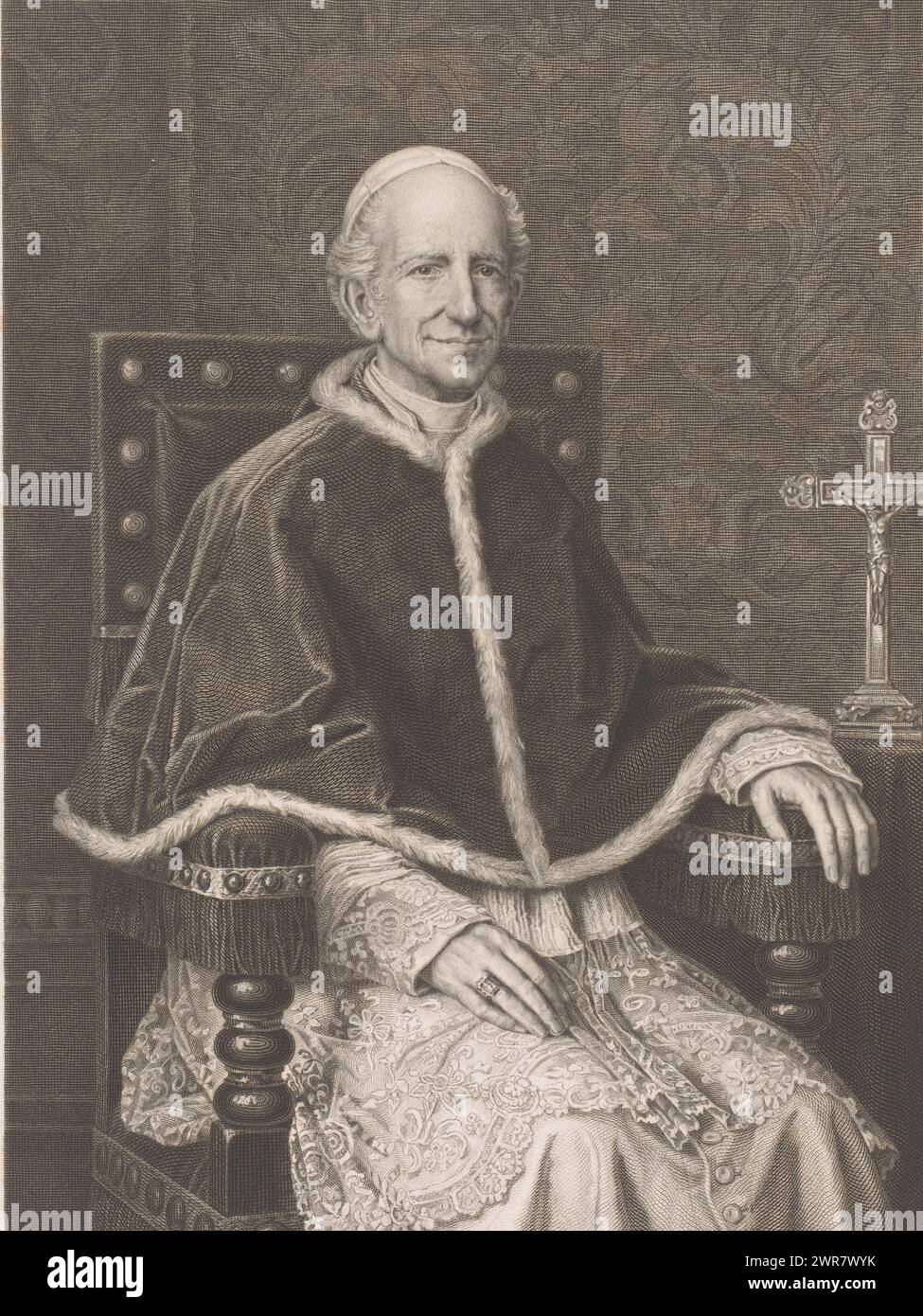 Ritratto di Papa Leone XIII, tipografo: Frans Lauwers, dopo pittura di: Jozef Marie Louis Janssens, tipografo: Chardon, Londra, 1880, carta, incisione, altezza 351 mm x larghezza 258 mm, stampa Foto Stock