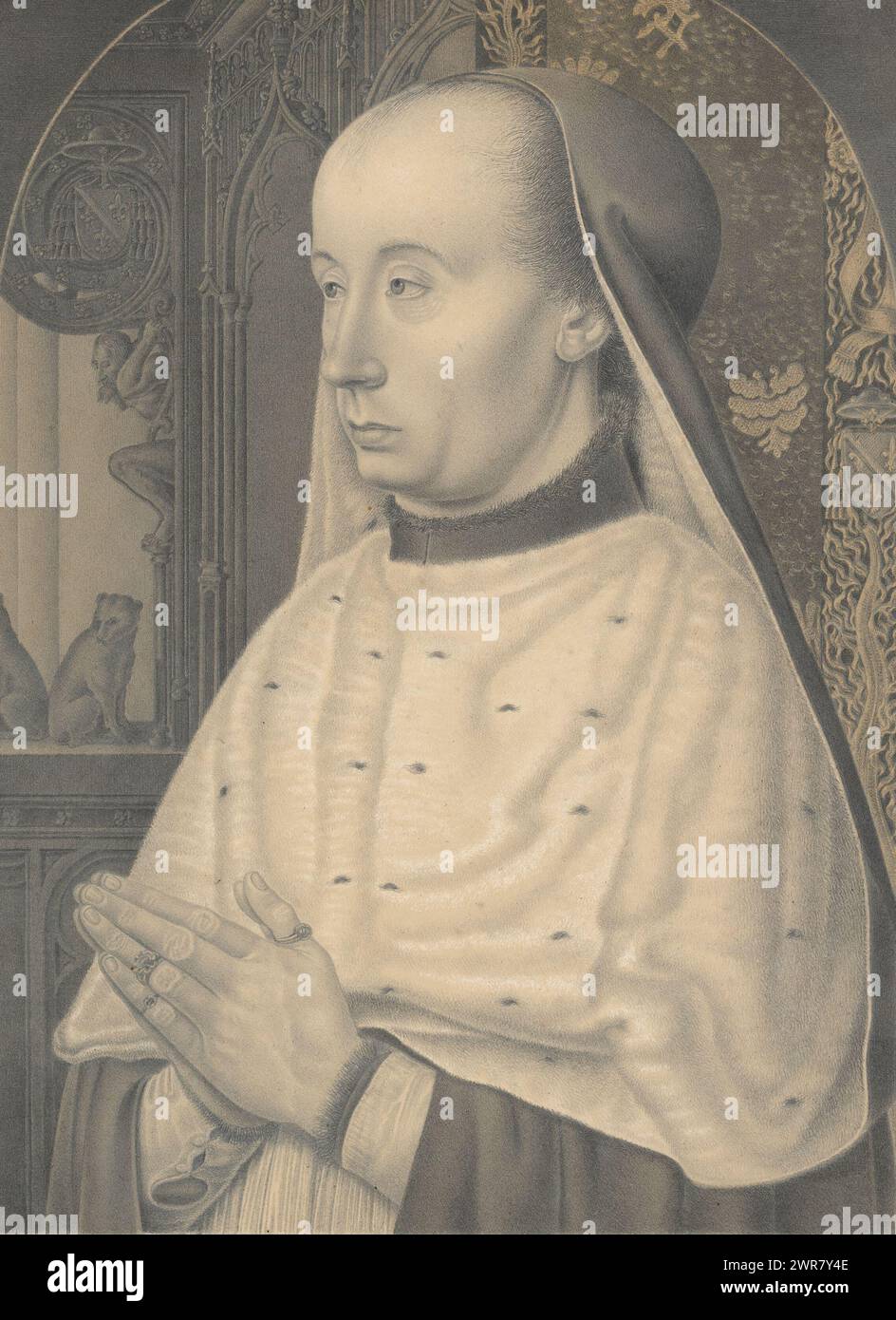 Ritratto di Carlo II di Borbone, opere della collezione dei fratelli Boisserée (titolo della collana), Galerie des Frères Boisserée (titolo della collana), stampatore: Johann Nepomuk Strixner, dopo aver dipinto: Jan van Eyck, Johann Nepomuk Strixner, Stoccarda, 1822, carta, altezza 333 mm x larghezza 243 mm, stampa Foto Stock