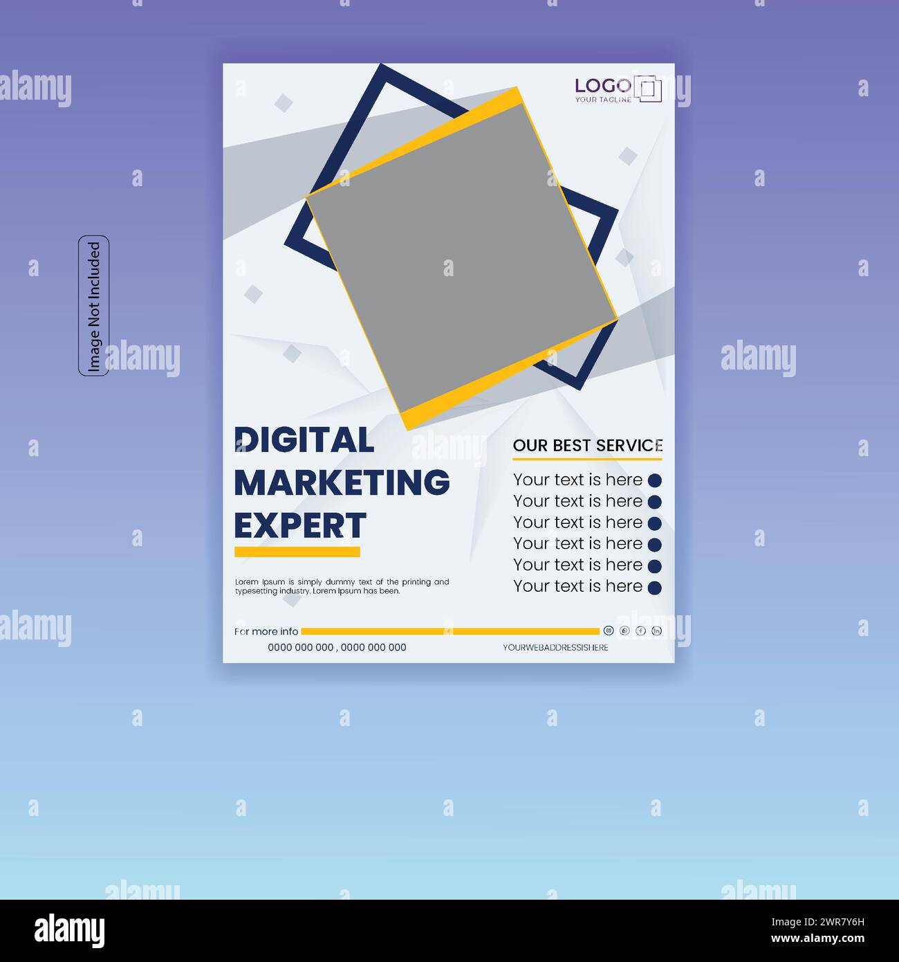 Layout del modello di progettazione di poster e volantini aziendali per esperti di marketing digitale. concetto moderno e pulito di esperto di marketing aziendale digitale Illustrazione Vettoriale