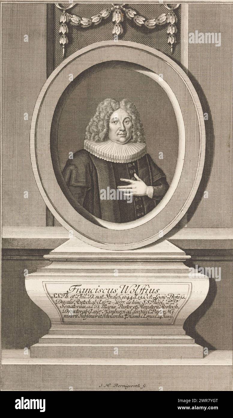 Ritratto di Franz Wolff, stampatore: Johann Martin Bernigeroth, Lipsia, 1743, carta, incisione, incisione, altezza 288 mm x larghezza 177 mm, stampa Foto Stock