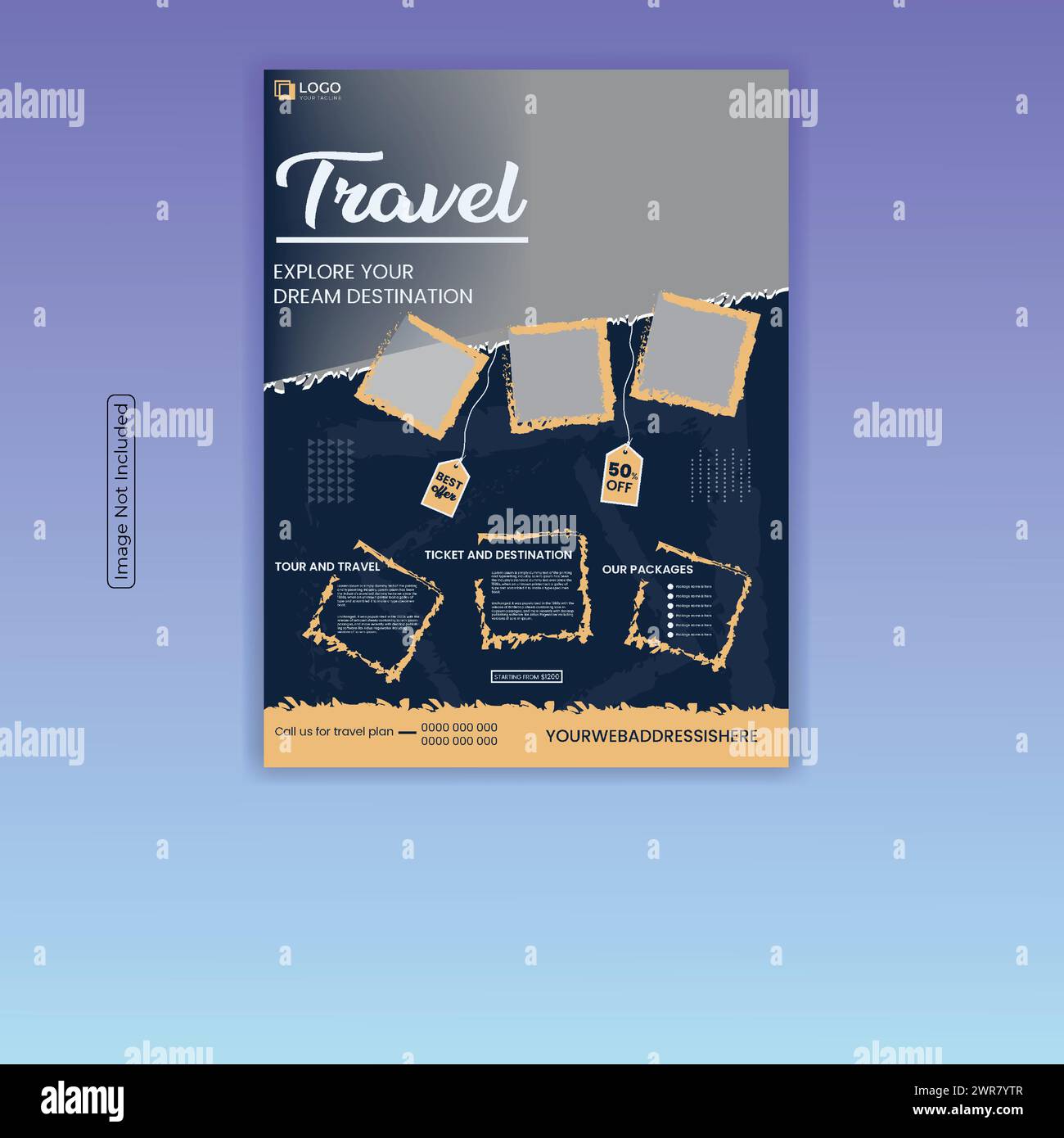 layout del modello di progettazione del volantino di viaggio e del volantino. layout del modello di design del volantino per i poster turistici delle agenzie di viaggi. Illustrazione Vettoriale