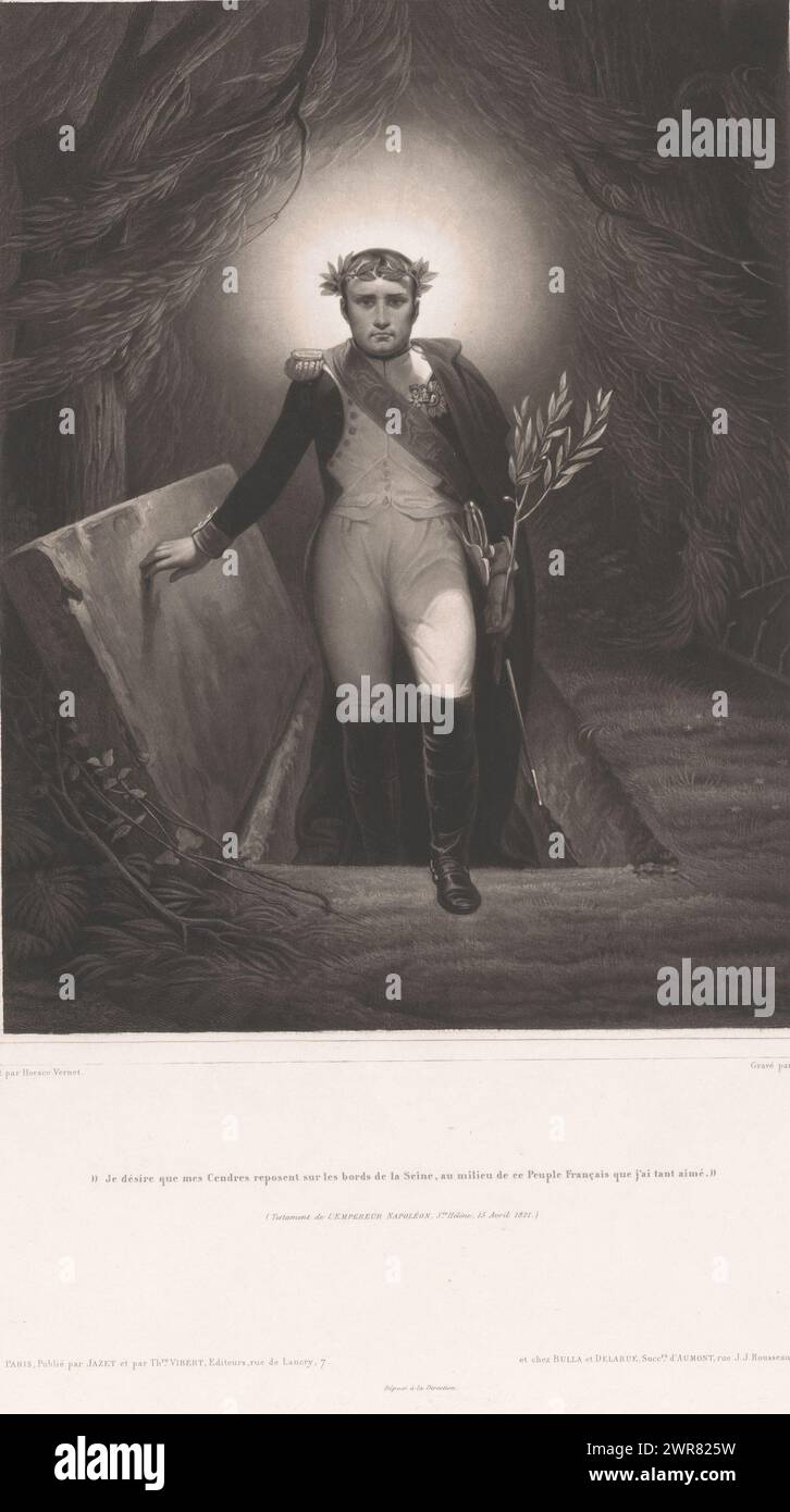 Napoleone Bonaparte sorge dalla sua tomba, tipografo: Jean Pierre Marie Jazet, dopo aver dipinto: Horace Vernet, editore: Jazet, Parigi, 1821 - 1871, carta, altezza 521 mm x larghezza 433 mm, stampa Foto Stock