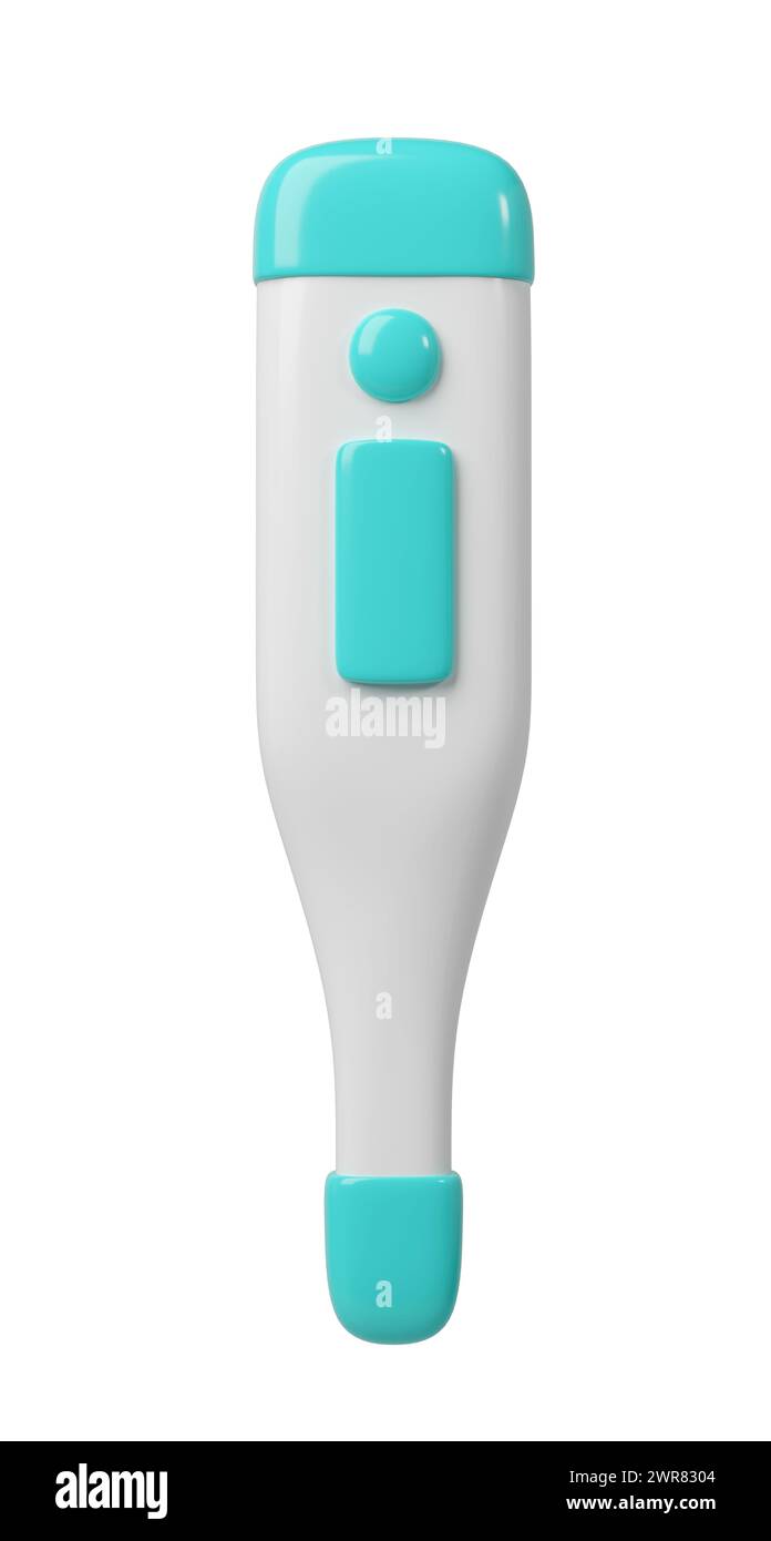 icona del termometro elettronico medicale 3d. Rappresentazione dello strumento diagnostico medico per la misurazione della temperatura nel colore turchese. Carino Foto Stock
