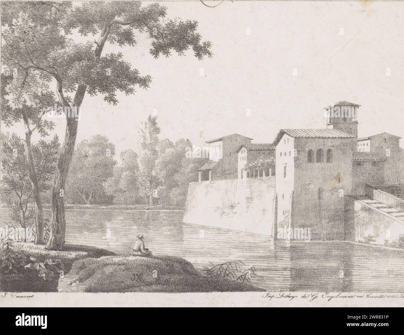 Villa italiana sull'acqua, tipografo: Jean Vasserot, tipografo: Gottfried Engelmann, Parigi, 1816 - 1830, carta, altezza 230 mm x larghezza 304 mm, stampa Foto Stock