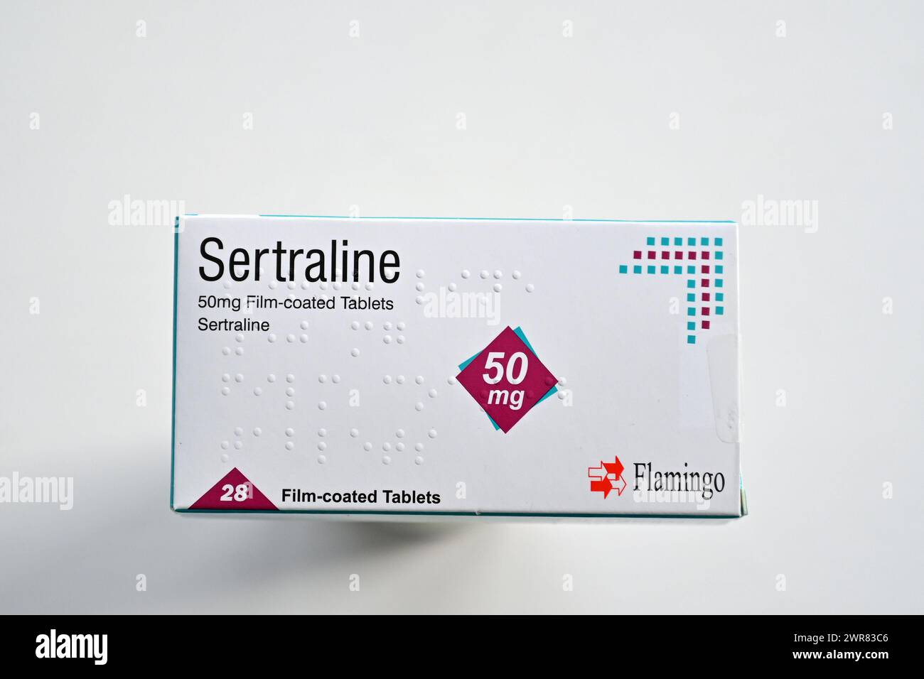 Un pacchetto di compresse di Sertraline è illustrato a Oxford, Regno Unito. Marzo 2024. Foto Stock