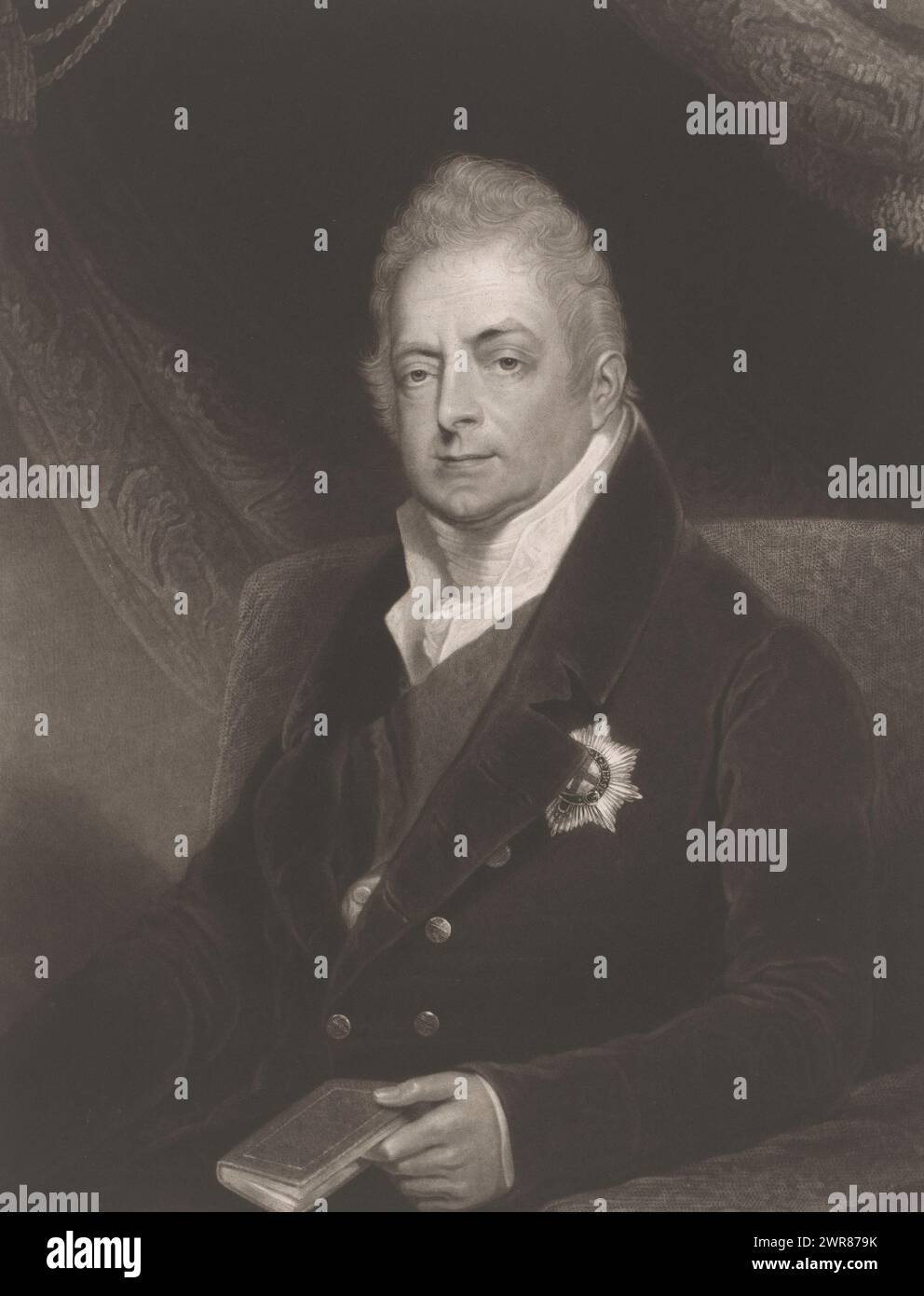 Ritratto di Guglielmo IV Enrico, Re d'Inghilterra, testo in inglese a margine inferiore., tipografo: Henry Edward Dawe, dopo pittura di: Charles Jagger, editore: Colnaghi & Co, Londra, 3 settembre 1827, carta, incisione, altezza 490 mm x larghezza 354 mm, stampa Foto Stock