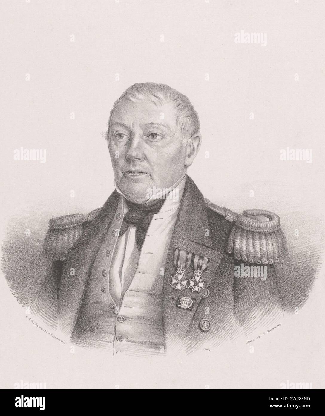 Ritratto di Johannes Rambaldo, stampatore: Christian Heinrich Gottlieb Steuerwald, stampatore: Jan Dam Steuerwald, Dordrecht, 1822 - 1863, carta, altezza 459 mm x larghezza 330 mm, stampa Foto Stock