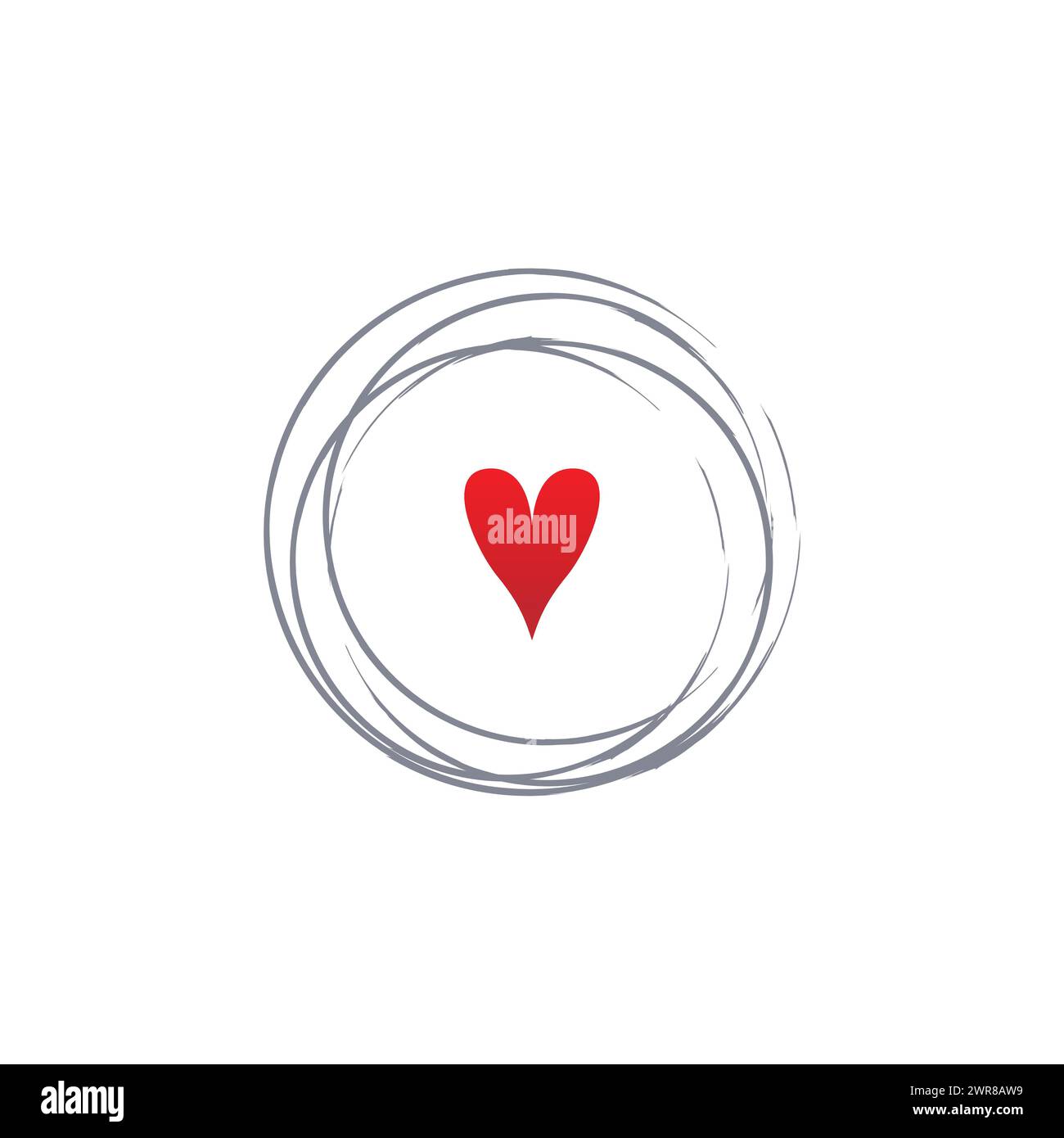 Logo del cuore con linea geometrica circolare astratta. Linee astratte circolari con l'icona a forma di cuore nel vettore centrale del logo Illustrazione Vettoriale