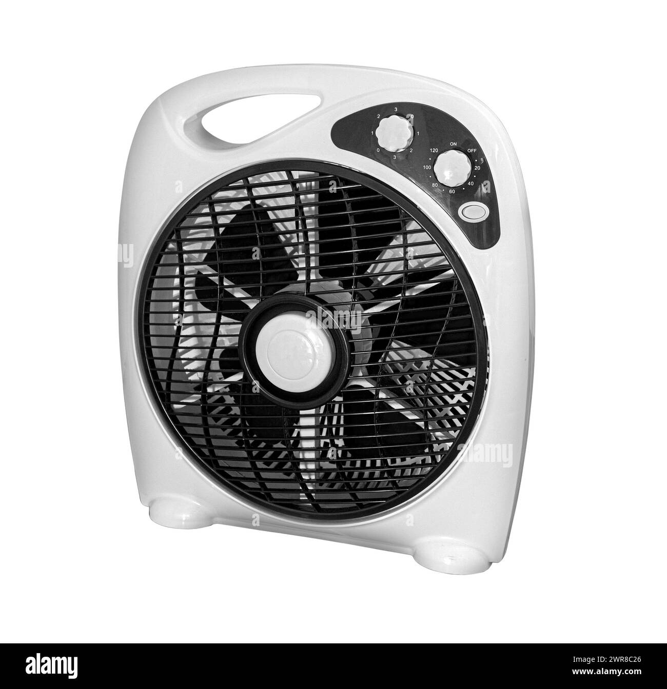 Moderno riscaldatore elettrico a ventola isolato su sfondo bianco con percorso di ritaglio Foto Stock