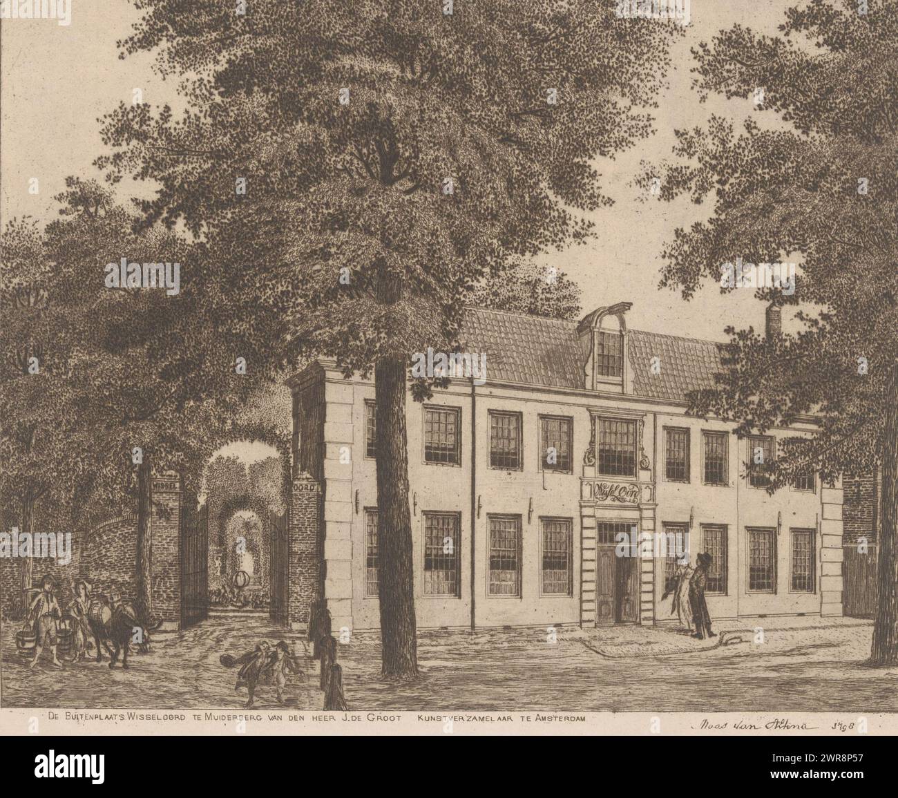 Wisseloord a Muiderberg, De Buitenplaats Wisseloord a Muiderberg del signor J. de Groot collezionista d'arte ad Amsterdam (titolo su oggetto), stampatore: Anonimo, dopo disegno di: Maas van Altena, nel o dopo il 1798, carta, incisione, altezza 203 mm x larghezza 249 mm, stampa Foto Stock