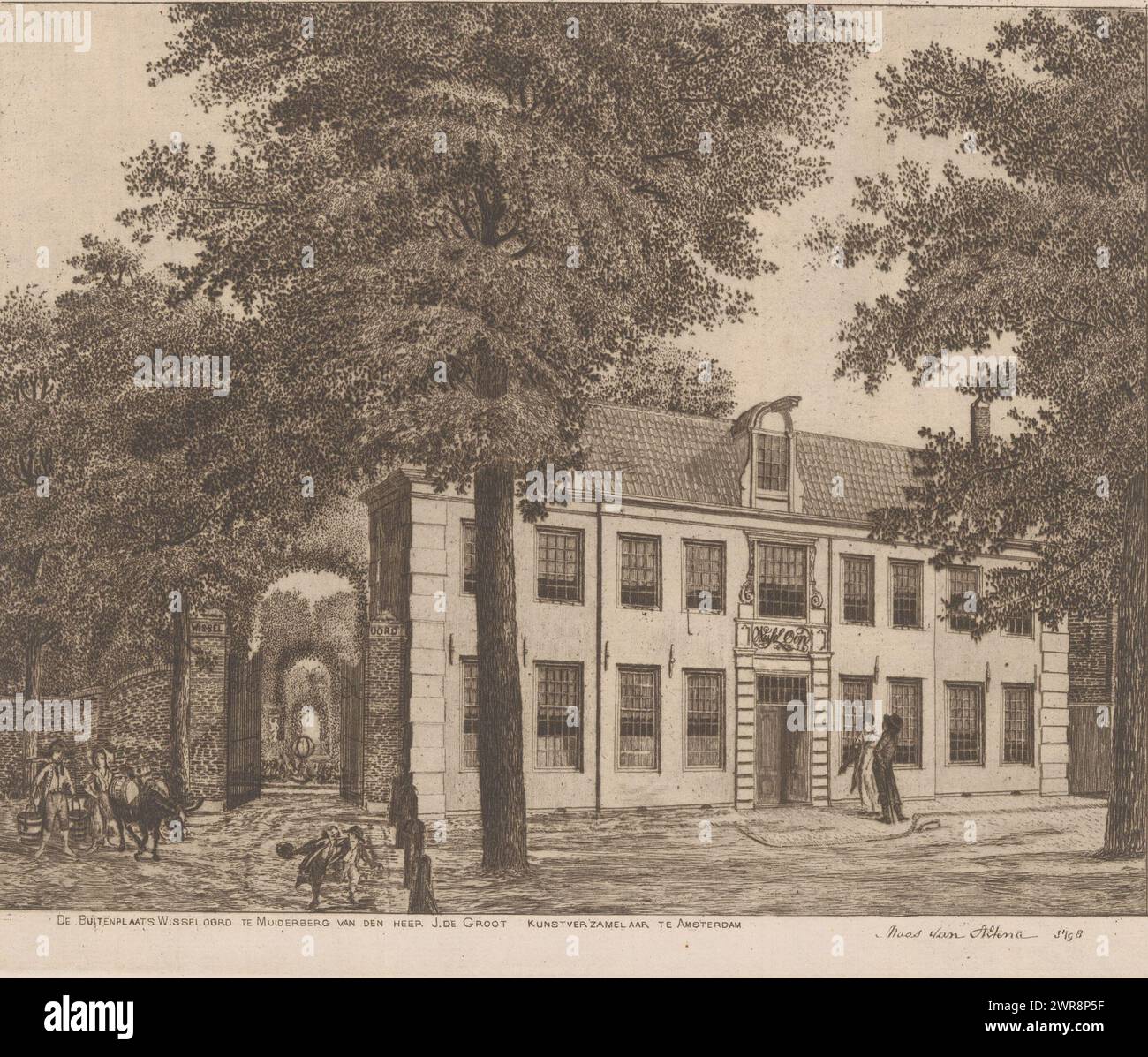 Wisseloord a Muiderberg, De Buitenplaats Wisseloord a Muiderberg del signor J. de Groot collezionista d'arte ad Amsterdam (titolo su oggetto), stampatore: Anonimo, dopo disegno di: Maas van Altena, nel o dopo il 1798, carta, incisione, altezza 204 mm x larghezza 250 mm, stampa Foto Stock