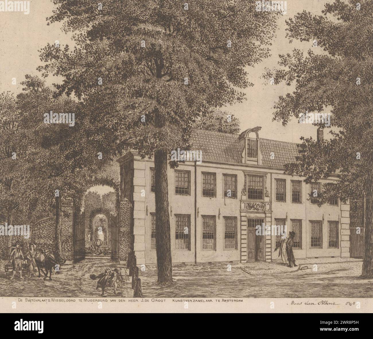 Wisseloord a Muiderberg, De Buitenplaats Wisseloord a Muiderberg del signor J. de Groot collezionista d'arte ad Amsterdam (titolo su oggetto), stampatore: Anonimo, dopo disegno di: Maas van Altena, nel o dopo il 1798, carta, incisione, altezza 203 mm x larghezza 249 mm, stampa Foto Stock
