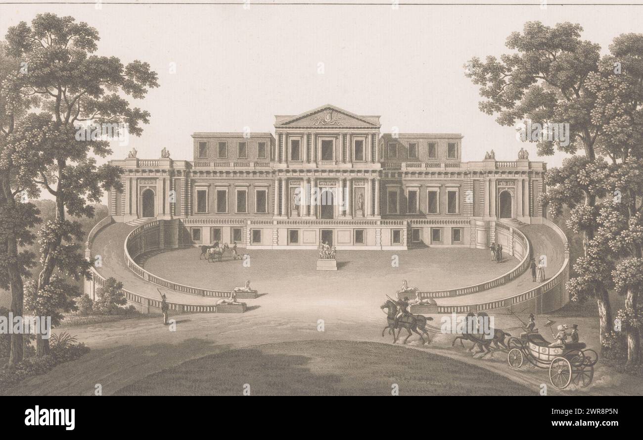 Vista del Pavilion Welgelegen, Pavillon de Harlem (titolo sull'oggetto), stampatore: Anonimo, editore: Pierre Jacques Goetghebuer, 1825, carta, incisione, altezza 210 mm x larghezza 320 mm, stampa Foto Stock