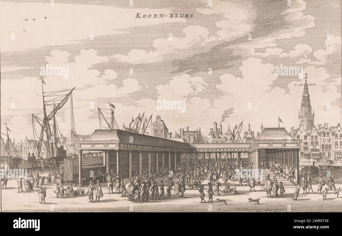 Veduta dei Korenbeurs di Amsterdam, Koorn-beurs (titolo sull'oggetto), tipografo: Jacob van Meurs, (possibilmente), editore: Jacob van Meurs, editore: Joachim Nosche, Amsterdam, 1663, carta, incisione, incisione, altezza 189 mm x larghezza 297 mm, stampa Foto Stock