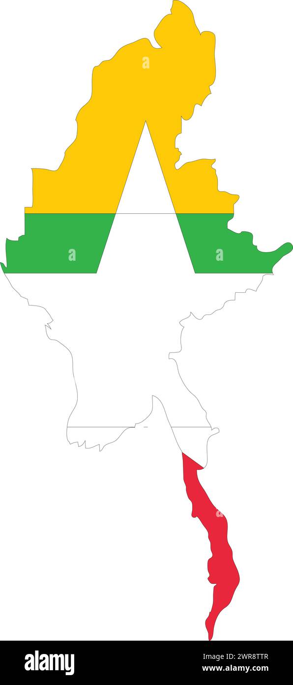 Myanmar bandiera in Myanmar Mappa, Myanmar Mappa con bandiera, Myanmar Mappa Paese, Myanmar con bandiera, Nation Flag Illustrazione Vettoriale