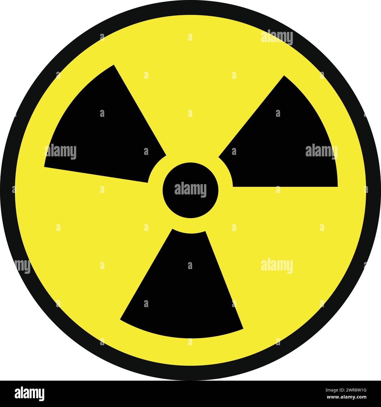 Segno radioattivo nucleare, prodotto radioattivo giallo, simbolo di contaminazione radioattiva, simbolo di radiazione Illustrazione Vettoriale