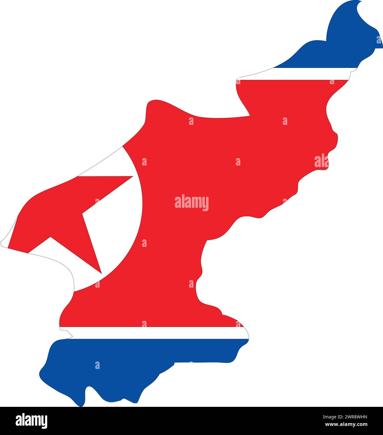 Bandiera della Corea del Nord in Corea del Nord Mappa, Mappa della Corea del Nord con bandiera, Mappa del Paese, Corea del Nord con bandiera, bandiera della nazione Illustrazione Vettoriale