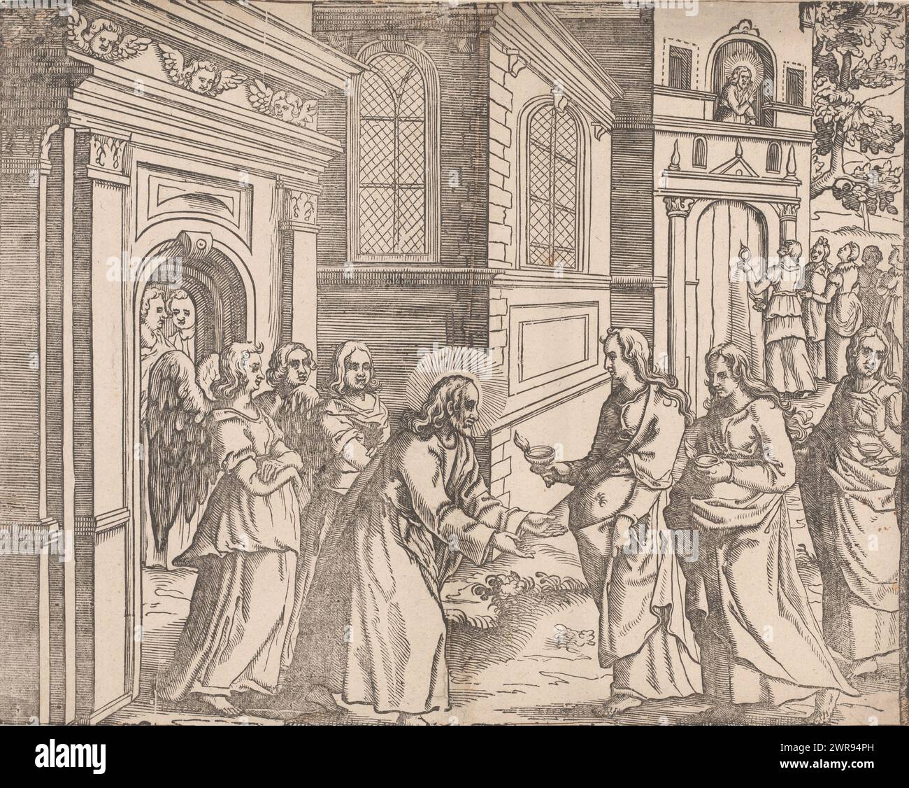 Storia delle cinque sagge e delle cinque folli vergini, stamperia: Anonima, su disegno di: Anonimo, 1500 - 1599, carta, altezza 335 mm x larghezza 425 mm, stampa Foto Stock