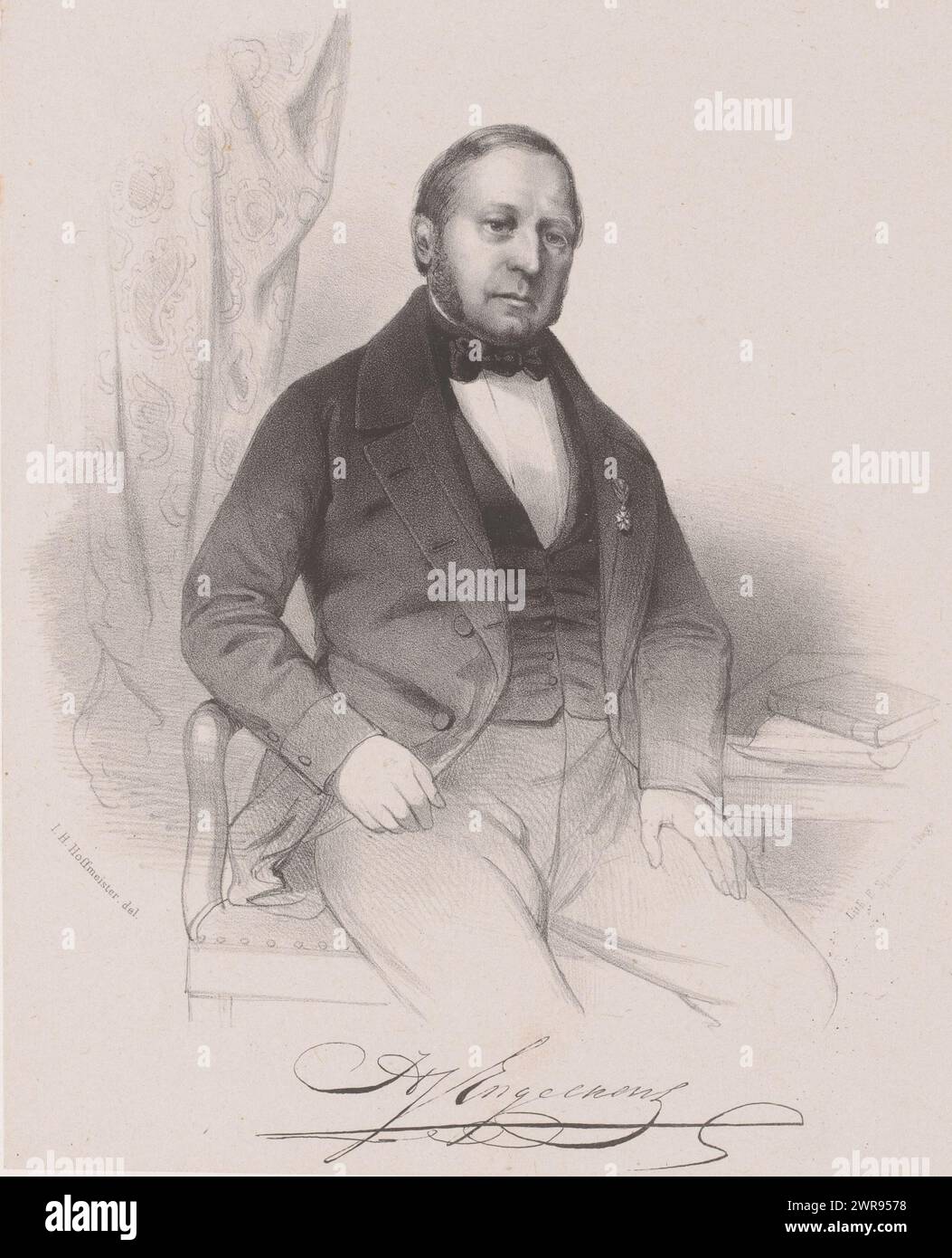 Ritratto Herman Johan Engelkens, sotto il ritratto la firma della sitter., tipografo: Johan Hendrik Hoffmeister, tipografo: Elias Spanier, tipografo: Paesi Bassi, tipografo: L'Aia, 1843 - 1863, carta, altezza 357 mm x larghezza 255 mm, stampa Foto Stock