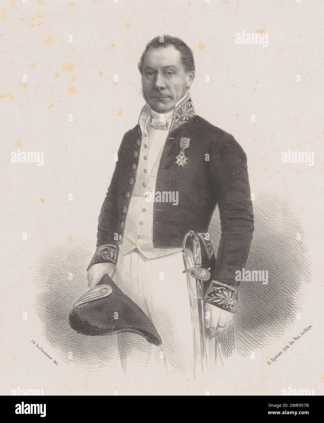 Ritratto di P. Jekel, stampatore: Johan Hendrik Hoffmeister, stampatore: Koninklijke Steendrukkerij van E. Spanier, stampatore: Paesi Bassi, stampatore: L'Aia, c. 1851 - c. 1883, carta, altezza 425 mm x larghezza 292 mm, stampa Foto Stock