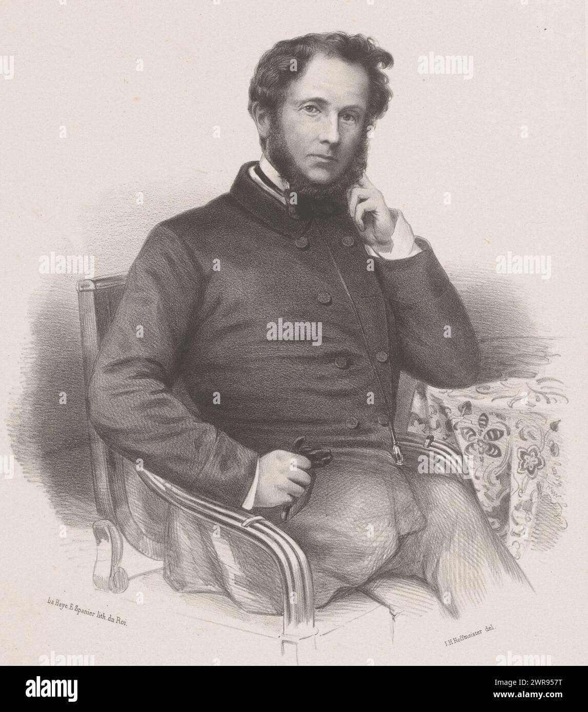 Ritratto di René Frédéric Groeninx van Zoelen, stampatore: Johan Hendrik Hoffmeister, stampatore: Koninklijke Steendrukkerij van E. Spanier, stampatore: Paesi Bassi, stampatore: L'Aia, c. 1851 - 1859, carta, altezza 465 mm x larghezza 340 mm, stampa Foto Stock