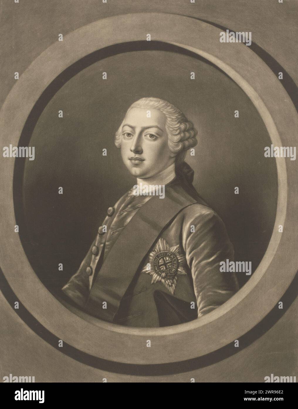 Ritratto di Giorgio III, re del Regno Unito, stampatore: Richard Houston, dopo aver dipinto di: Henry Robert Morland, 1731 - 1775, carta, altezza 315 mm x larghezza 249 mm, stampa Foto Stock