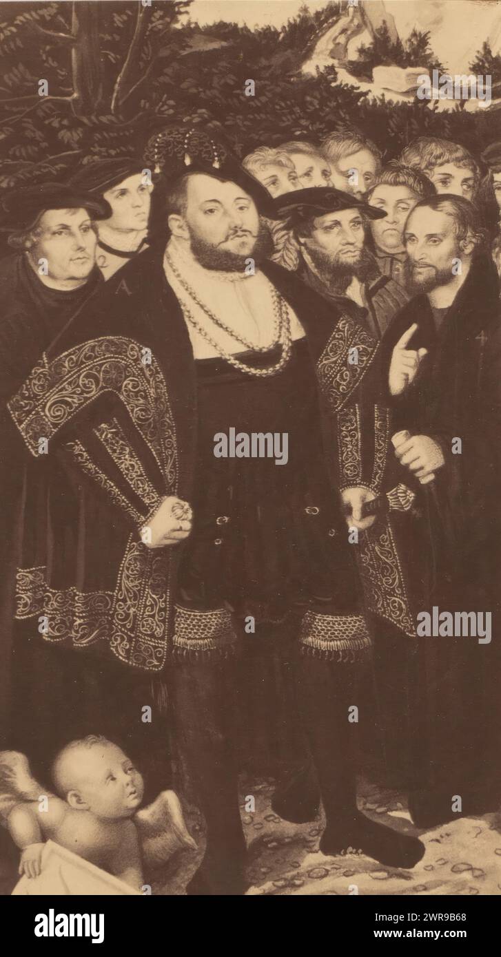 Riproduzione fotografica di Martin Lutero e i riformatori Wittenberg di Lucas Cranach II, l'elettore di Sassonia./ riformatori, di L. Cranch (titolo sull'oggetto), Leonida Caldesi, Mattia Montecchi, dopo la pittura di: Lucas Cranach (II), c. 1853 - in o prima di c. 1858, supporto fotografico, stampa albume, altezza 198 mm x larghezza 113 mm, fotografia Foto Stock