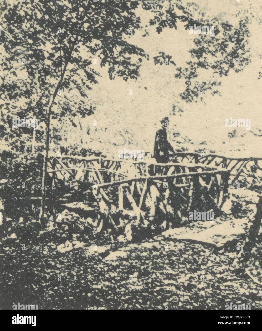 Foto stereo di un vecchio ponte a Manthes, Pont rustique a Manthes (Drôme) (titolo sull'oggetto), Adolphe Louis Donnadieu, Adolphe Louis Donnadieu, Drôme, c. 1882 - in o prima del 1892, carta, collotipo, altezza 65 mm x larghezza 130 mm, stampa fotomeccanica Foto Stock