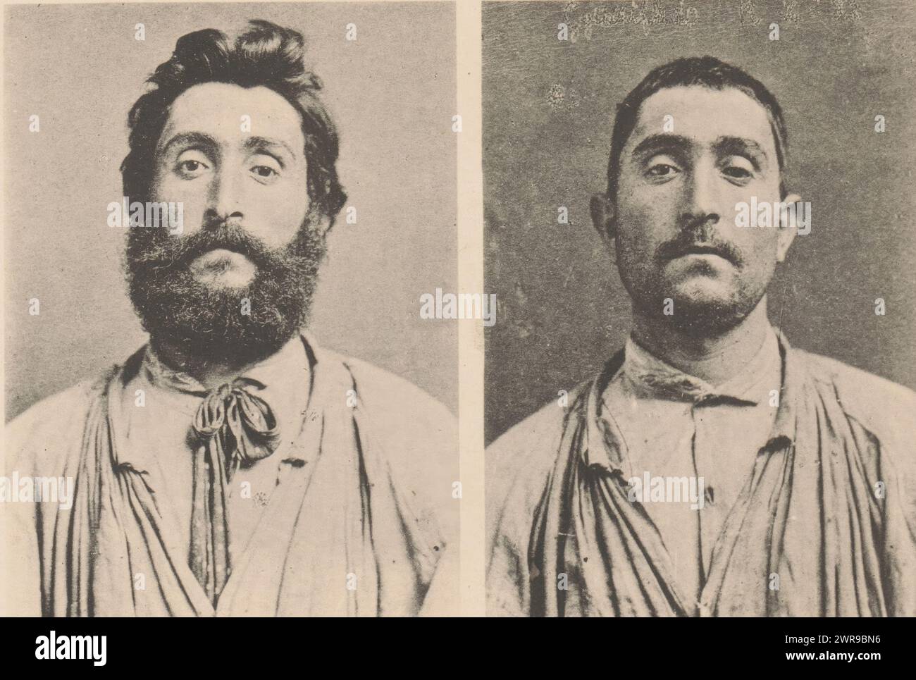 Due ritratti giudiziari di un ignoto, con barba e senza barba, creatore: Service d'Identification de la préfecture de Police de Paris, c. 1885 - in o prima del 1890, carta, collotipo, altezza 127 mm x larghezza 188 mm, stampa fotomeccanica Foto Stock