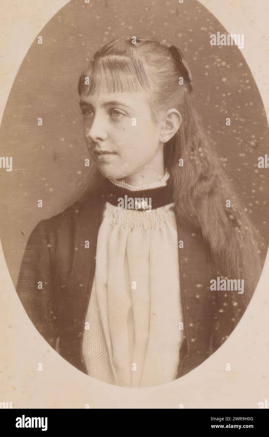 Ritratto di una giovane donna, questa foto fa parte di un album., Michel Berthaud, Amiens, 1886 - 1900, cartone, stampa albume, altezza 83 mm x larghezza 52 mm, fotografia Foto Stock