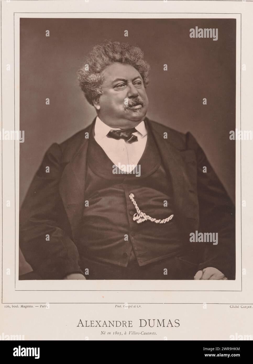 Ritratto di Alexandre Dumas père, Alexandre Dumas (titolo sull'oggetto), Étienne Carjat, Goupil & Cie., c. 1878, carta, altezza 231 mm x larghezza 190 mm, stampa fotomeccanica Foto Stock