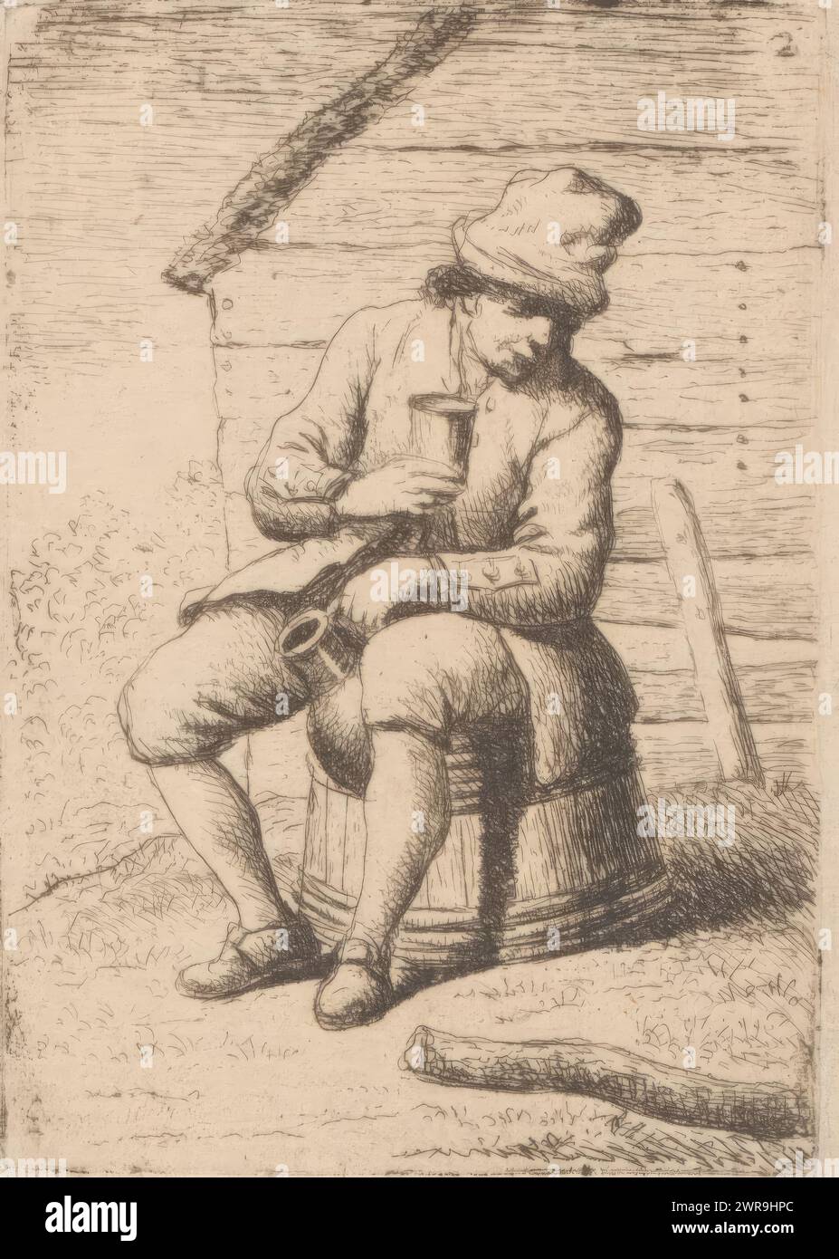 Allevatore di bevande, agricoltori (titolo della serie), 8 statuette (titolo della serie), stampatore: Hendrik Willem Schweickhardt, 1756 - 1797, carta, incisione, altezza 84 mm x larghezza 59 mm, stampa Foto Stock