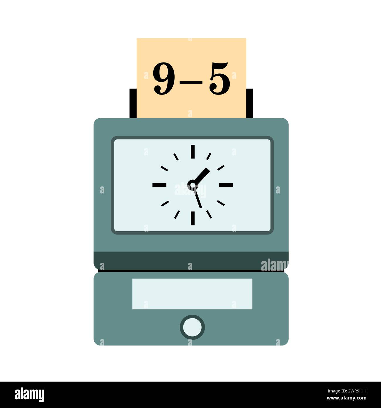 orario di lavoro da 9 a 5 - cartellino e orologio che misurano le ore di lavoro, lavoro, occupazione e occupazione di dipendente e lavoratore. L'illustrazione vettoriale è Foto Stock