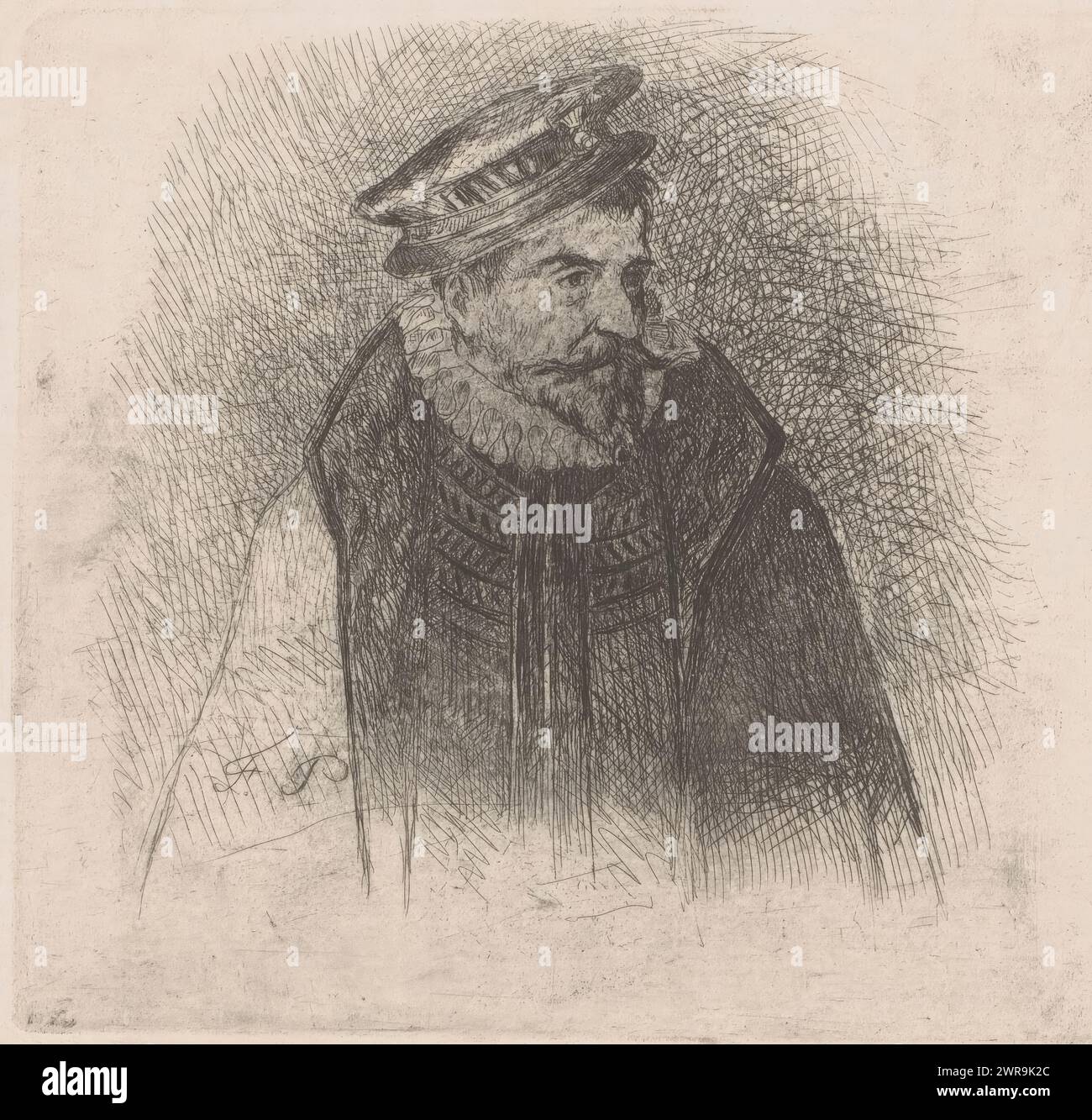 Uomo in abbigliamento seicentesco, stampatore: Ferdinand Pauwels, 1840 - 1888, carta, incisione, altezza 105 mm x larghezza 113 mm, stampa Foto Stock