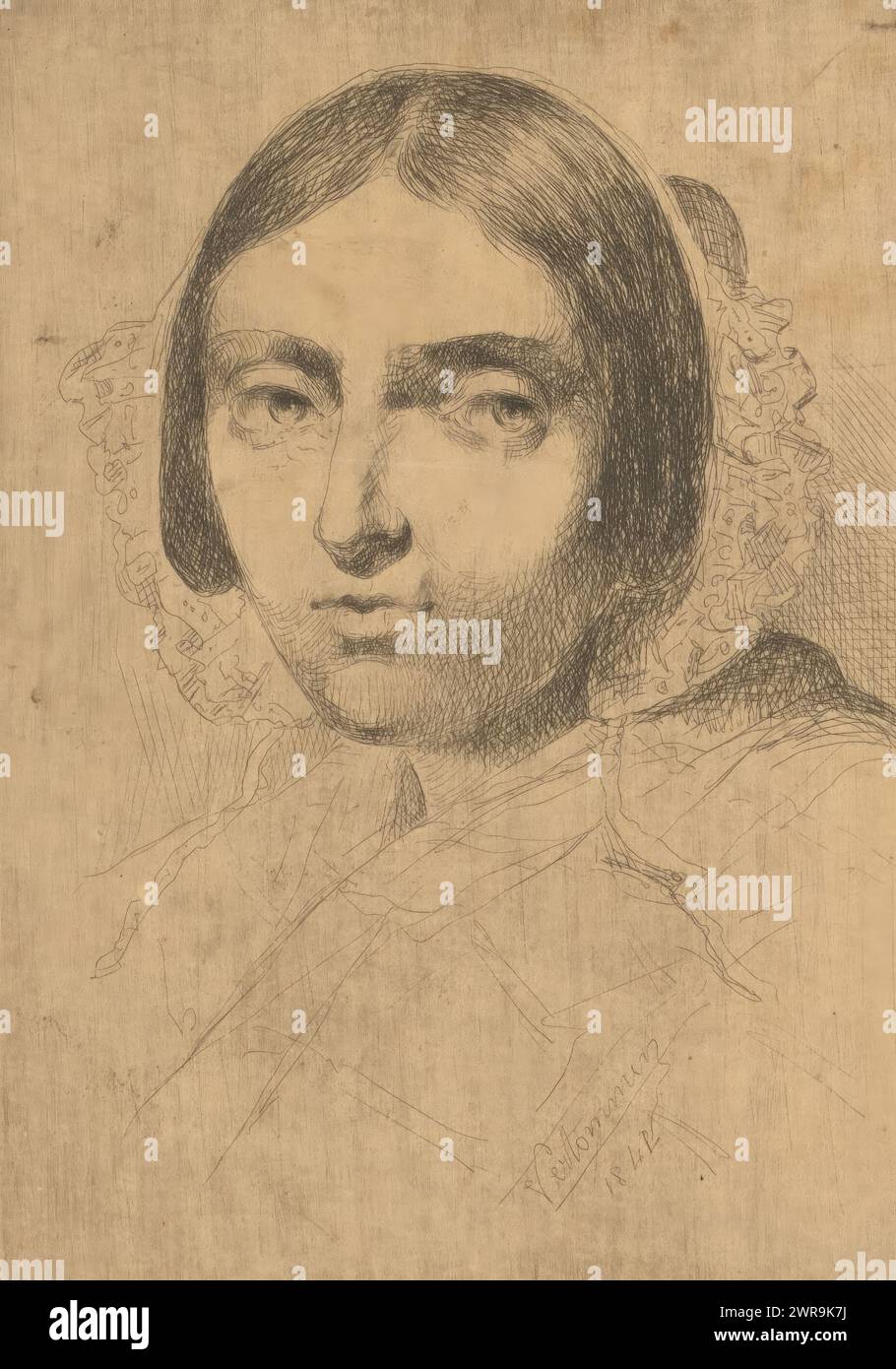 Capo di una donna, tipografo: Guillaume Joseph Vertommen, 1841 - 1842, carta, incisione, altezza 140 mm x larghezza 99 mm, stampa Foto Stock