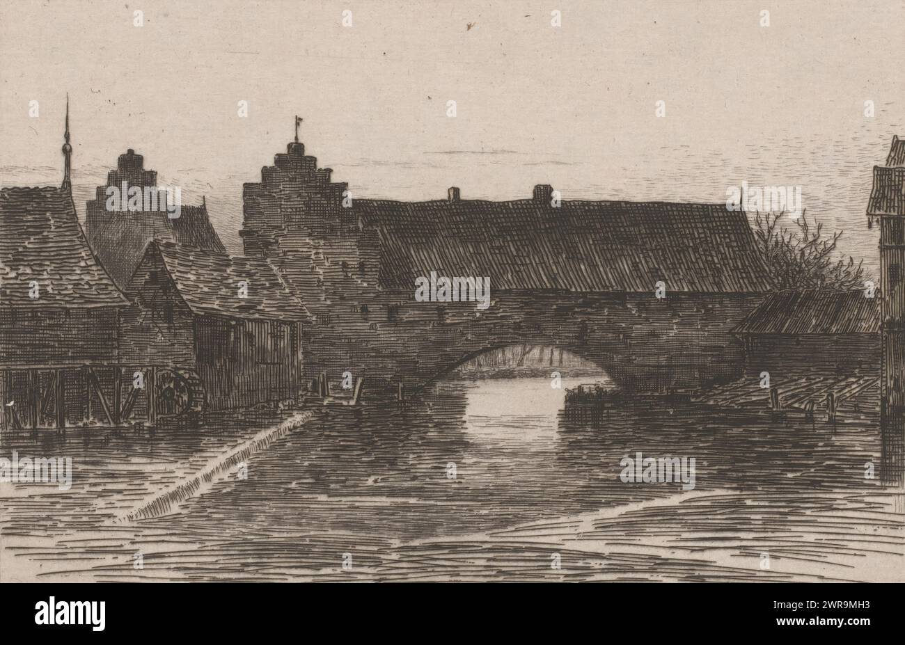 Ponte sul Pegnitz di Norimberga, la Pegnitz et les anciens murs à Nurnberg (titolo originale), stampatore: Carel Nicolaas Storm van 'S-Gravesande, c. 1873, carta, incisione, altezza 150 mm x larghezza 213 mm, stampa Foto Stock