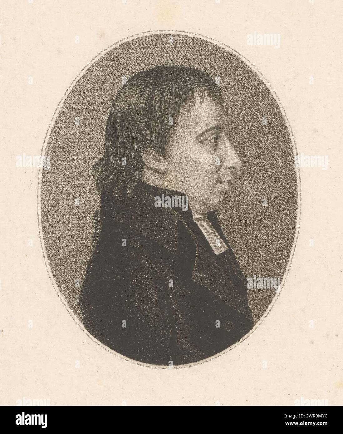 Ritratto di un ignoto di profilo, tipografo: Anonimo, Paesi Bassi, (possibilmente), 1720 - 1799, carta, incisione, altezza 250 mm x larghezza 177 mm, stampa Foto Stock