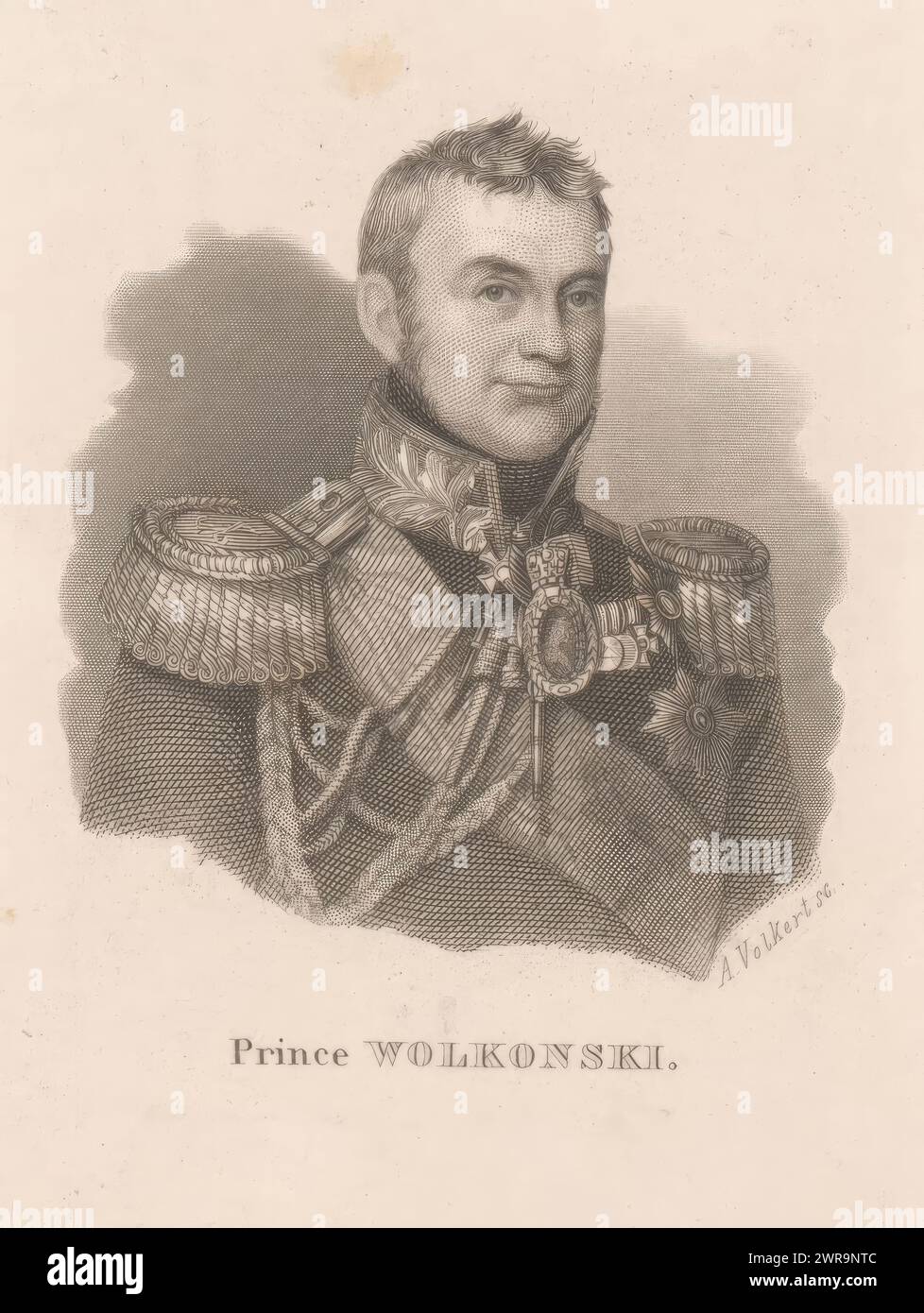 Ritratto di Pyotr Mikhailovich Volkonsky, tipografo: August Volkert, Germania, (possibilmente), 1852, carta, incisione in acciaio, altezza 107 mm x larghezza 74 mm, stampa Foto Stock