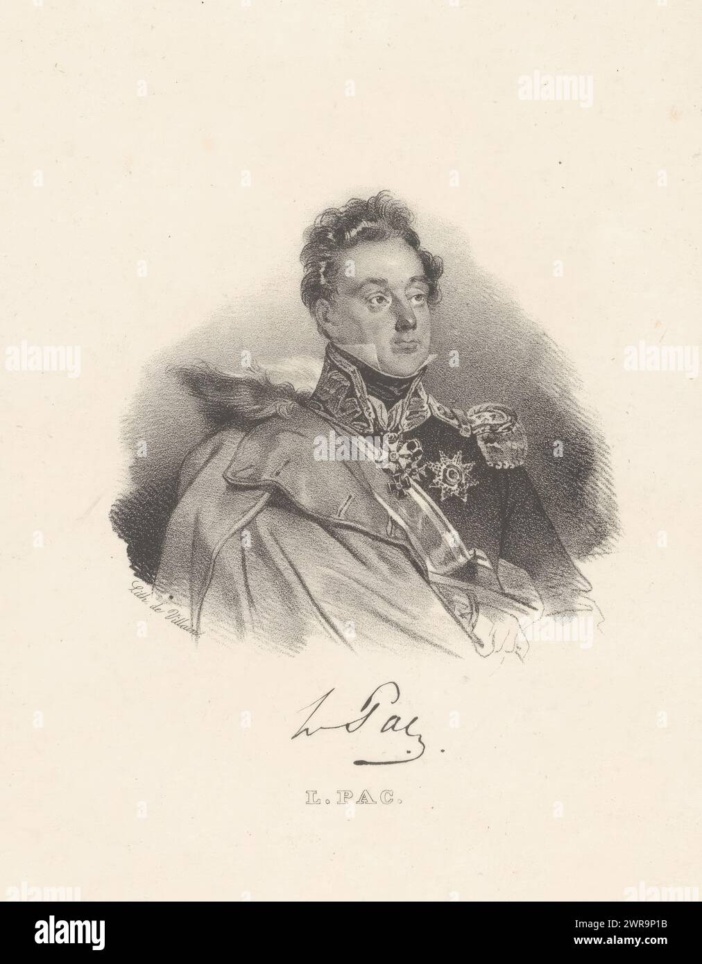 Ritratto di Michał Ludwik PAC, L. PAC (titolo sull'oggetto), tipografo: Sconosciuto, tipografo: Francois Jean Villain, editore: Catherine-Anaids Pinard, Parigi, 1832 - 1839, carta, altezza 255 mm x larghezza 161 mm, stampa Foto Stock